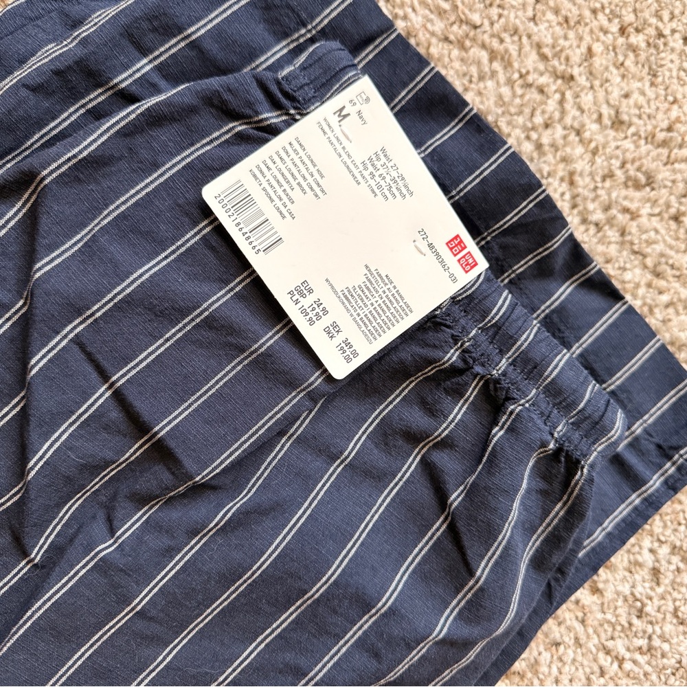 UNIQLO EUROPE - Linen Blend Easy Trousers (Striped) - Navy - Picture 3 of 4